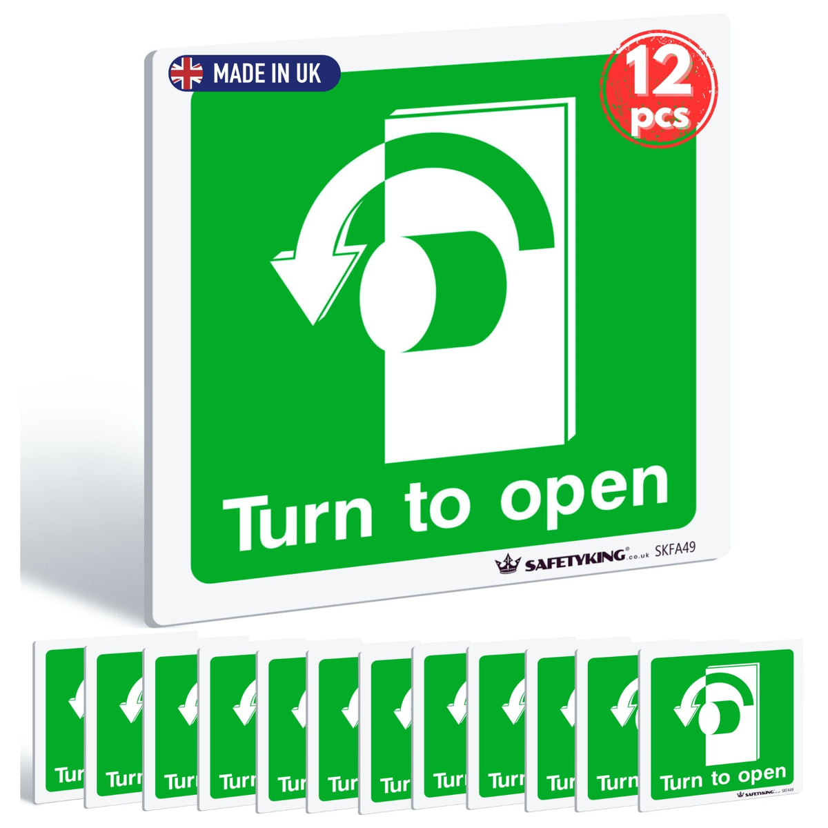 SAFETYKING® 10 pcs Thumb Ture To Exit Sticker Left - L 10 cm x W 10cm | Fire Alarm Thumb Turn Notice | Thumb Turn Sign | Fire Stickers | Fire Safety Signs