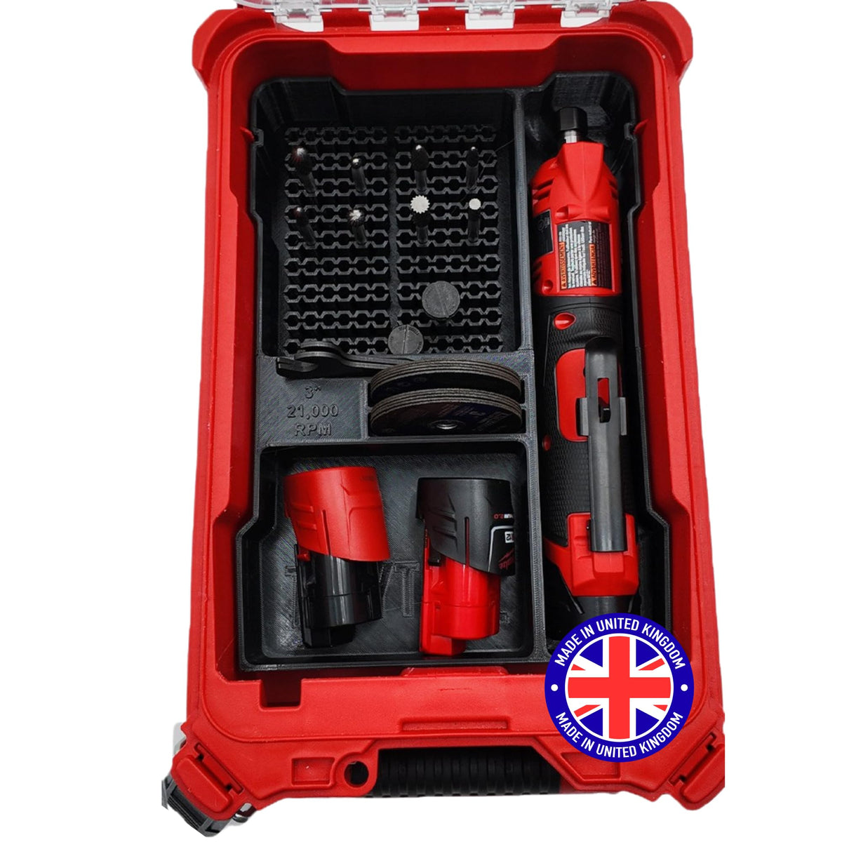 SAFETYKING® M12 Fuel Die Grinder for Milwaukee Compact Packout Compatible With Milwaukee Packout Compact Box (48-22-8435) Precision Rigid Insert for Organizer (Insert Only, Tools & Box Not Included)