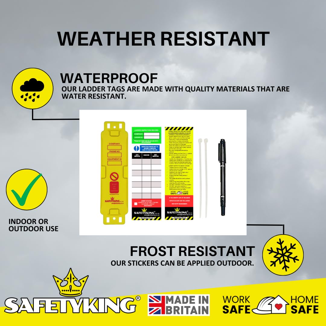 SAFETYKING® Ladder Tags 10 Inserts – Safety Ladder Inspection Tags with Cable Ties- Complete Tools kit with Marker & Label - Durable - Suitable for Indoor & Outdoor Use