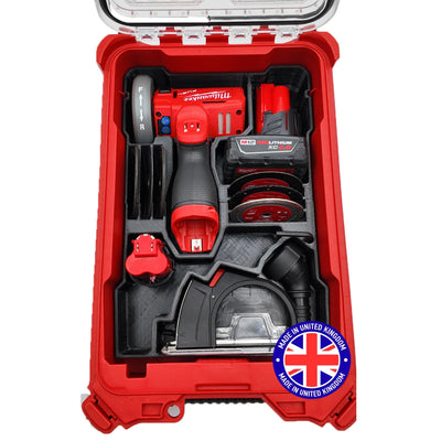 SAFETYKING® M12 Fuel 3" Compact Cut Off Tool Organizer Liner Compatible With Milwaukee Packout Compact Box (48-22-8435) Precision Rigid Insert for Organizer (Insert Only, Tools & Box Not Included)