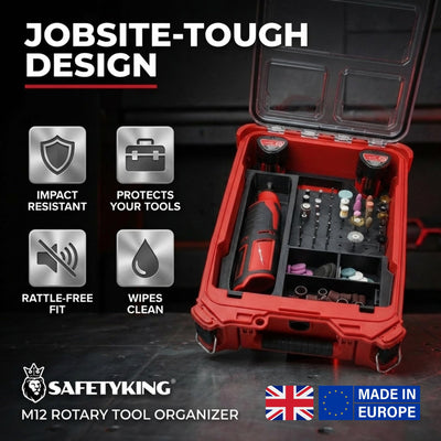 SAFETYKING® M12 Rotary Tool Organizer Liner Compatible With Milwaukee Packout Compact Box (48-22-8435) Precision Rigid Insert for Organizer (Insert Only, Tools & Box Not Included)