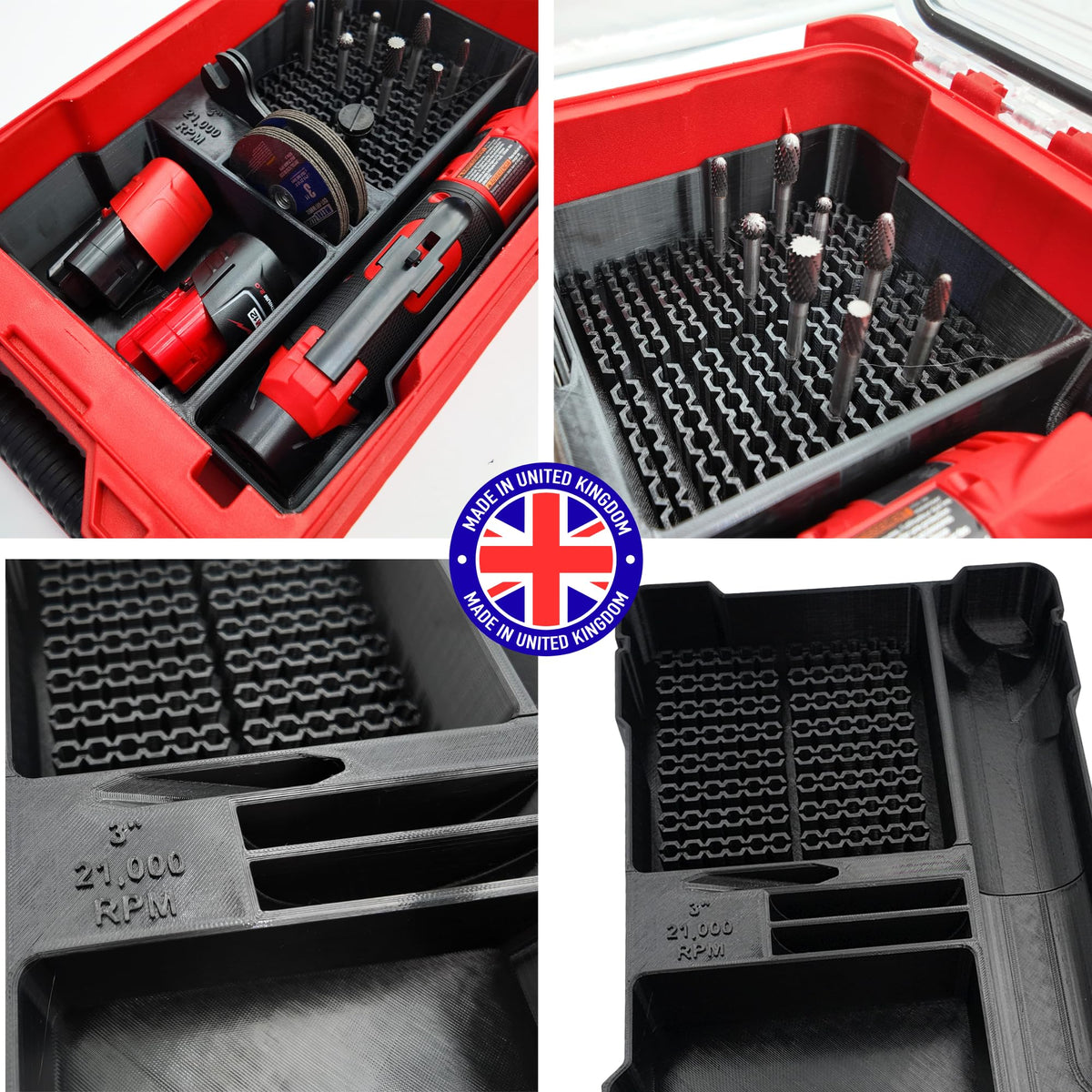 SAFETYKING® M12 Fuel Die Grinder for Milwaukee Compact Packout Compatible With Milwaukee Packout Compact Box (48-22-8435) Precision Rigid Insert for Organizer (Insert Only, Tools & Box Not Included)