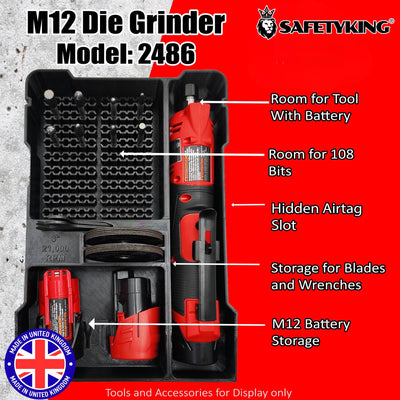 SAFETYKING® M12 Fuel Die Grinder for Milwaukee Compact Packout Compatible With Milwaukee Packout Compact Box (48-22-8435) Precision Rigid Insert for Organizer (Insert Only, Tools & Box Not Included)