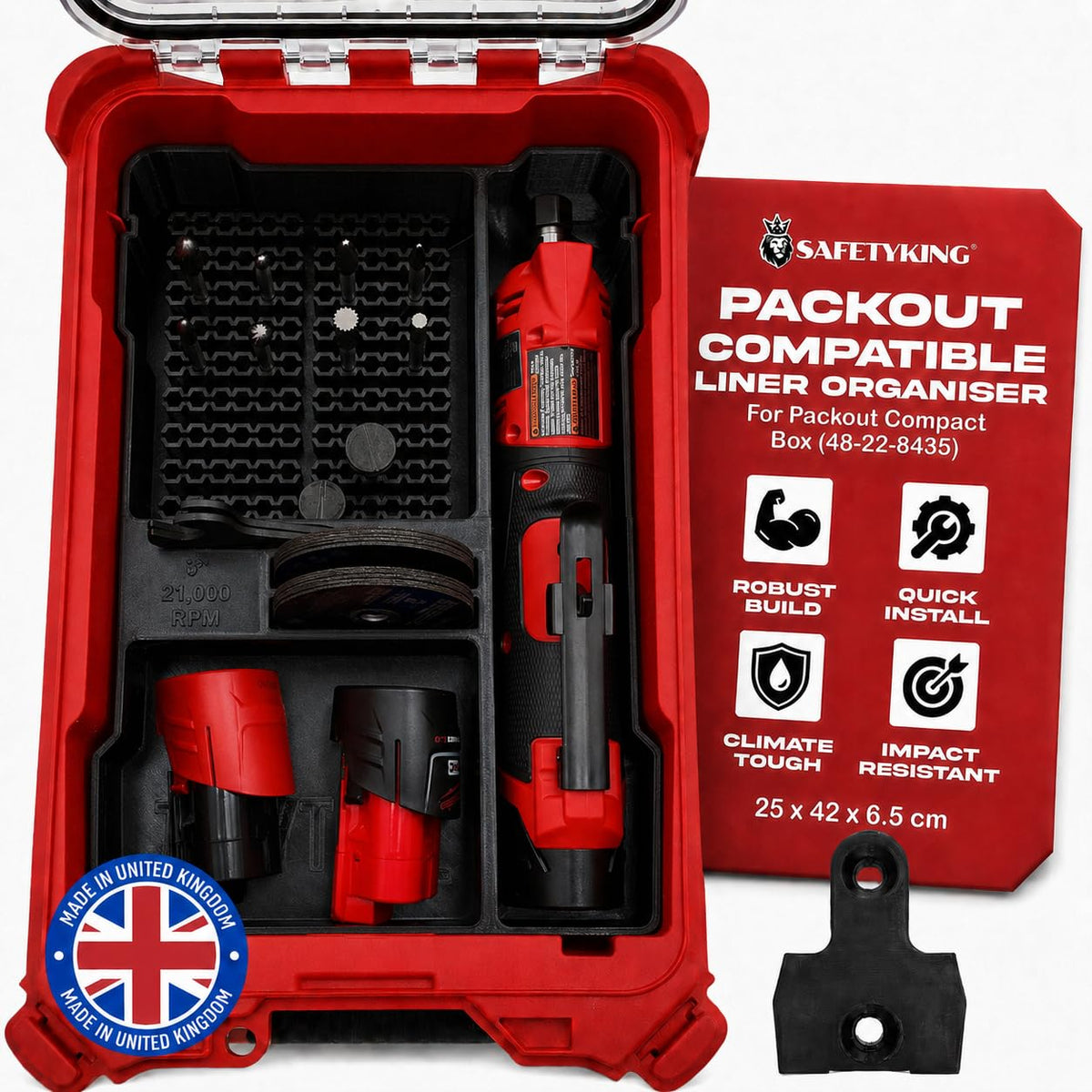 SAFETYKING® M12 Fuel Die Grinder for Milwaukee Compact Packout Compatible With Milwaukee Packout Compact Box (48-22-8435) Precision Rigid Insert for Organizer (Insert Only, Tools & Box Not Included)