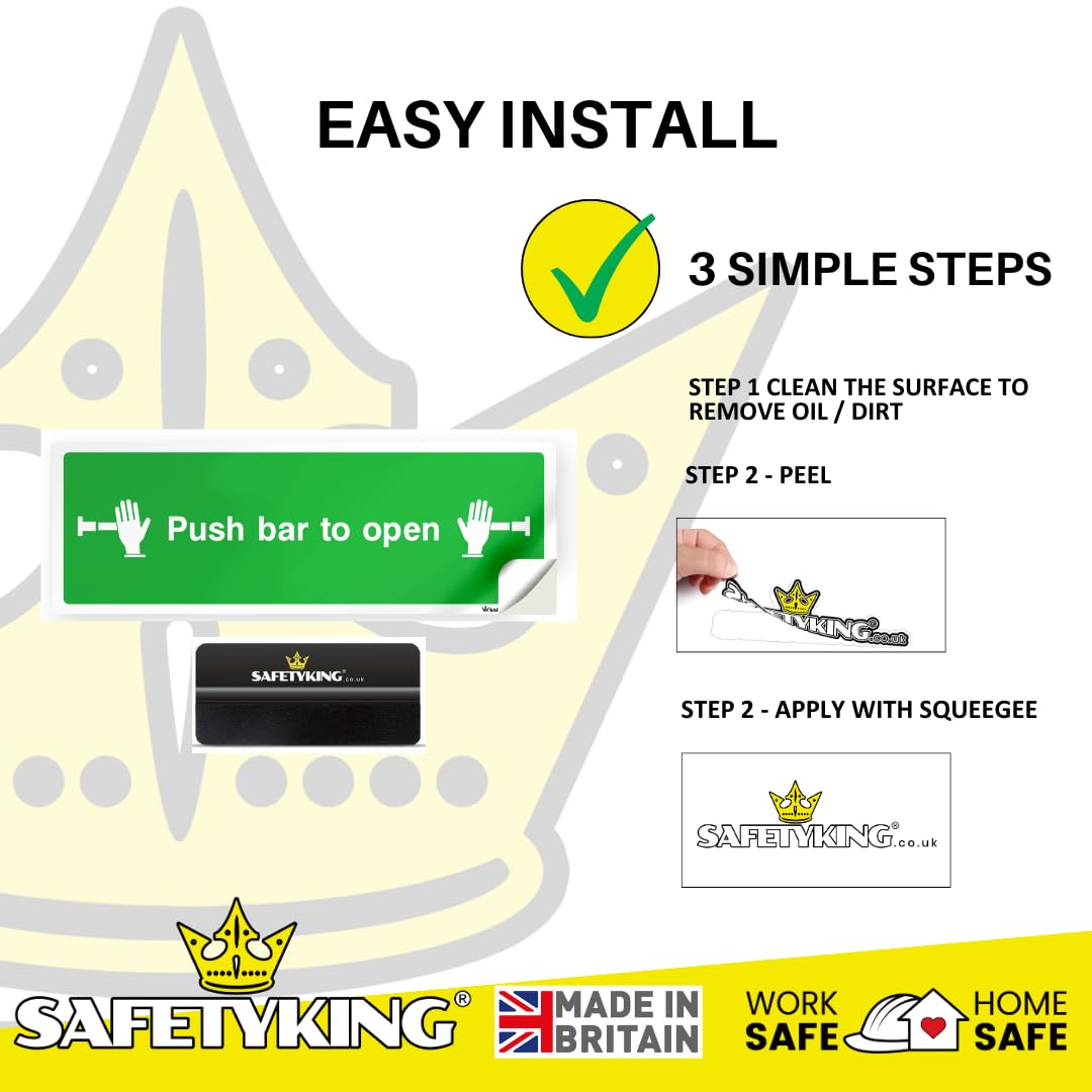 SAFETYKING® 16 Piece Fire Exit Signs | Push Bar To Exit | 30 cm x 10 cm Self Adhesive Sticker | Fire Exit Signs | Fire Exit Stickers | Fire Exit Safety Pack | Running Man Fire Exit Sign
