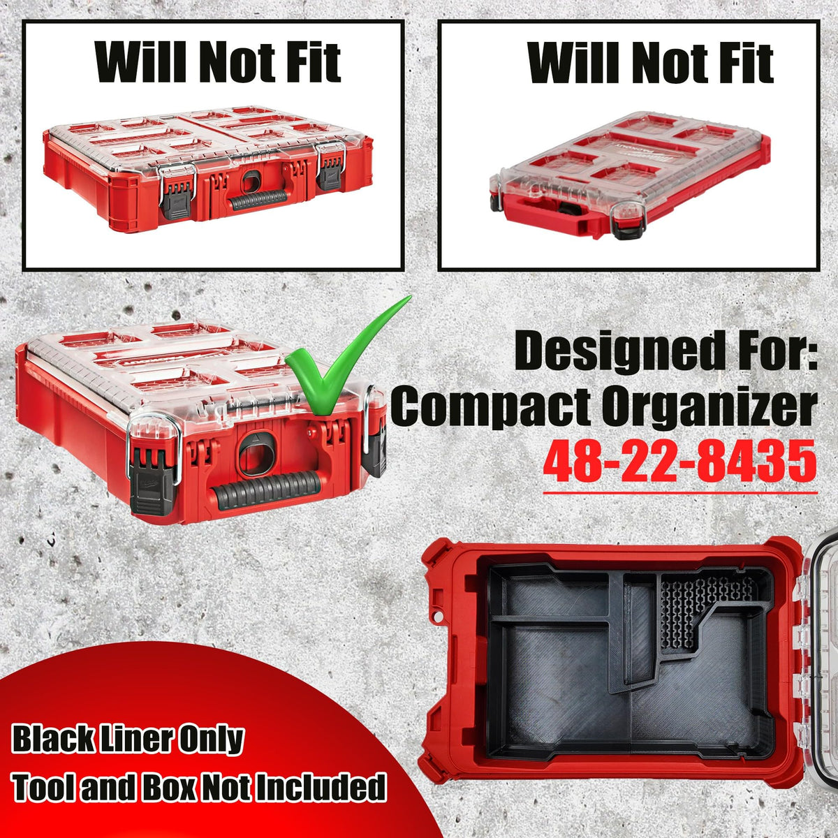 SAFETYKING® M12 Fuel Die Grinder for Milwaukee Compact Packout Compatible With Milwaukee Packout Compact Box (48-22-8435) Precision Rigid Insert for Organizer (Insert Only, Tools & Box Not Included)