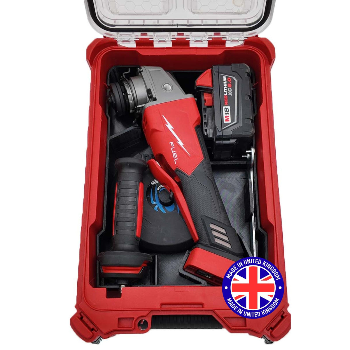 SAFETYKING® M18 Grinder Liner Compatible With Milwaukee Packout Compact Box (48-22-8435) Precision Rigid Insert Organizer (Insert Only, Tools & Box Not Included)
