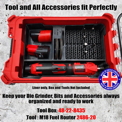 SAFETYKING® M12 Fuel Die Grinder for Milwaukee Compact Packout Compatible With Milwaukee Packout Compact Box (48-22-8435) Precision Rigid Insert for Organizer (Insert Only, Tools & Box Not Included)