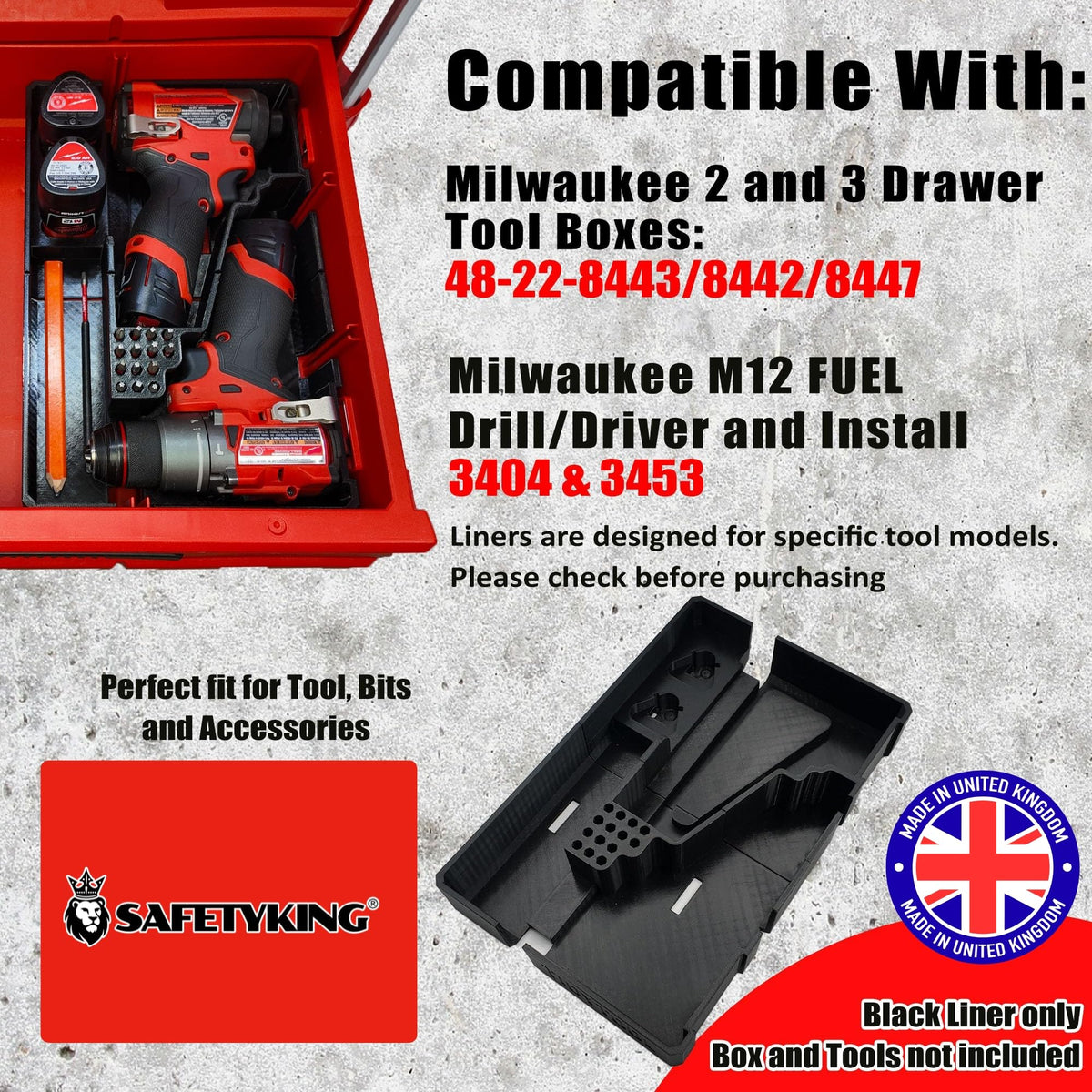 Milwaukee compatible Packout M12 Drill Driver Organizer Milwaukee Packout 2 and 3 Drawer Tool Boxes – Precision Rigid Insert (Insert Only, Tools & Box Not Included) – Made in UK