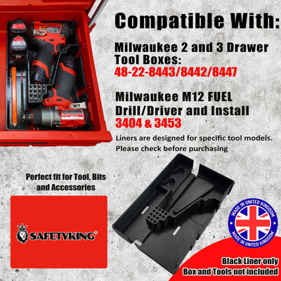 Milwaukee compatible Packout M12 Drill Driver Organizer Milwaukee Packout 2 and 3 Drawer Tool Boxes – Precision Rigid Insert (Insert Only, Tools & Box Not Included) – Made in UK